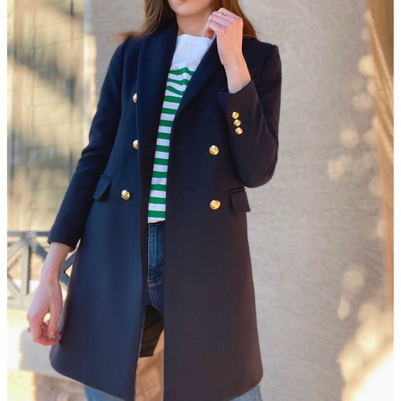 SOLD ZARA NEW MANTECO Italian Wool Navy Double Breasted Classic Preppy Wool Coat - Picture 9 of 16